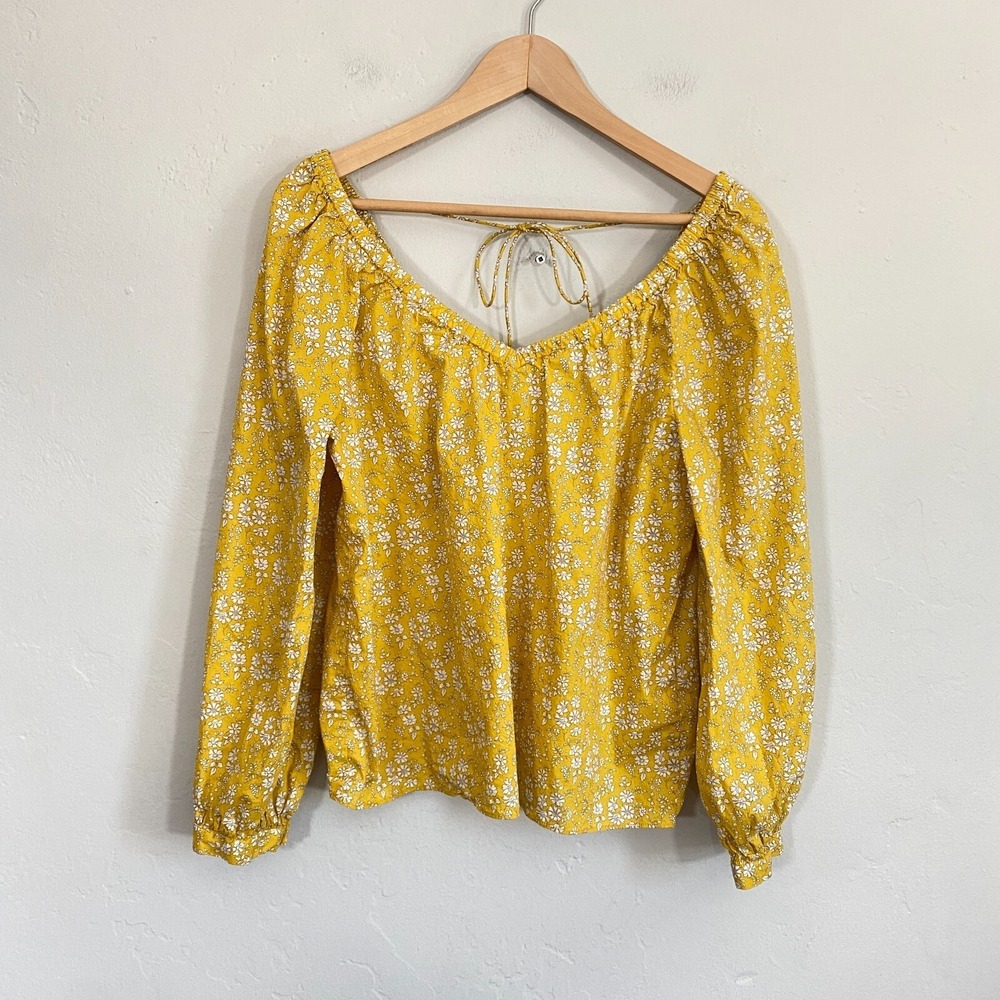 J Crew Liberty Cape Floral Top Women Size Medium Yellow White Peasant Boho